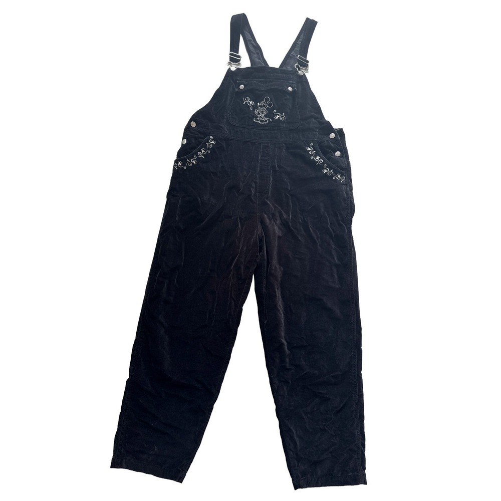 Vintage Mickey Mouse Velvet‎ Overalls Black Women's 1X Disney Y2K Jumpsuit Retro